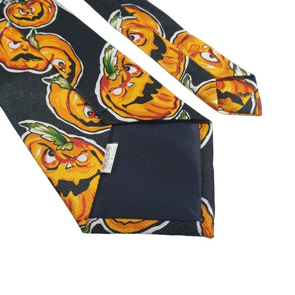 Pumpkin Mens Necktie Tie Scary Jack O Lantern Novelty Halloween Holiday Dad Gift - Picture 5 of 5